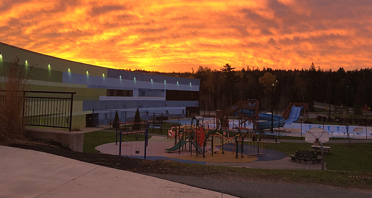 Small arena and playground at sunset