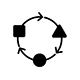 Cercle avec des flèches et des formes géométriques illustrant une direction