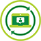 Icon of a green computer with a speech bubble containing the outline of a person.