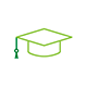 A light-green outline of a graduation cap with a dark-green tassel hanging from leftmost corner. 