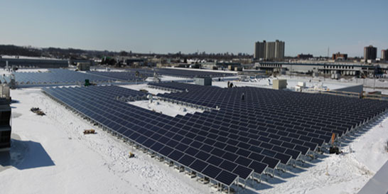 Solar panels on the roof of a former Michelin tire plant