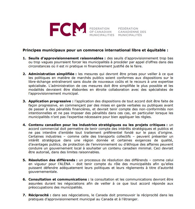 Les principes de la FCM pour un commerce libre et équitable